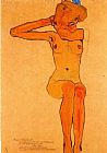 Egon Schiele Nude woman hair-dressing painting